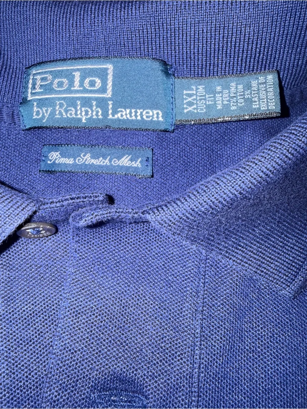 Polo Ralph Lauren Custom XXL Men’s Royal Blue Sleeve Polo Shirt Stretch Mesh EUC